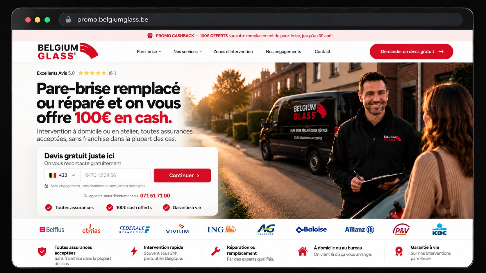 Site web réalisé par HelloLead pour Belgium Glass